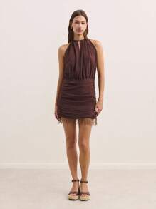 Nöista Elegant Dark Brown Sleeveless Dress,Gathered Halter Neckline Ruched Body Summer Outfits For Women,Party Night Vacation Lightweight Breathable Clothes - Brown - View 7