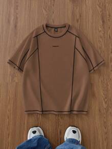 Manfinity Unisex 男士休闲宽松短袖针织T恤，情侣装 - 棕色 - 查看 1