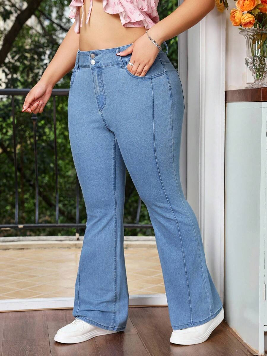 SHEIN MOD Plus Size Casual Washed Slim Fit Flare Leg Jeans,Fall Women Clothes,Teacher Outfits For Women,Office Outfits For Women,Skinny Flared Jeans,Y2k Flare Pants