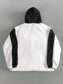 PAVTROS Áo hoodie màu tương phản có khóa kéo nửa tay thường ngày dài tay cho nam - Đen và trắng - Xem 3