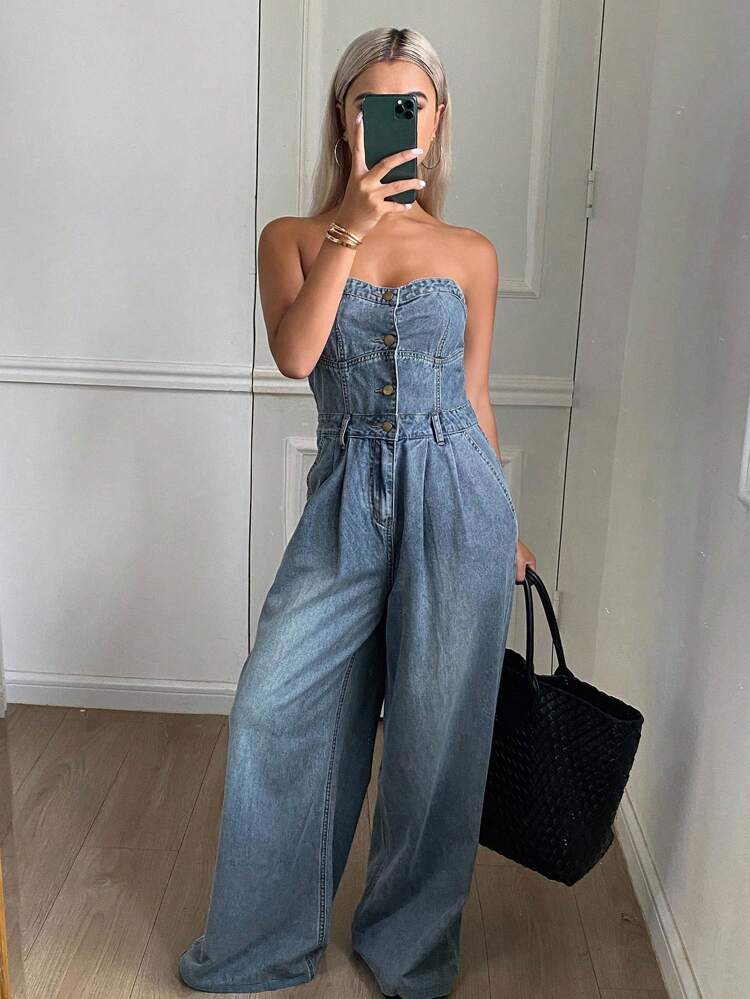Western Cowgirl Distressed Washed Denim Bib Overall Jumpsuit With Pockets, Women's Casual Summer Denim Bib Pants And Jumpsuit