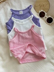Conjunto de 3 piezas para niña pequeña con tops de tirantes de unicolor informal - Multicolor - Ver 6