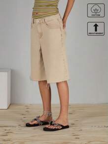 COUREZ Pantalones cortos de mezclilla de talle bajo y largo medio / Atuendos de verano para mujer Pantalones cortos de verano / Casual de calle / Y2K de algodón Vintage