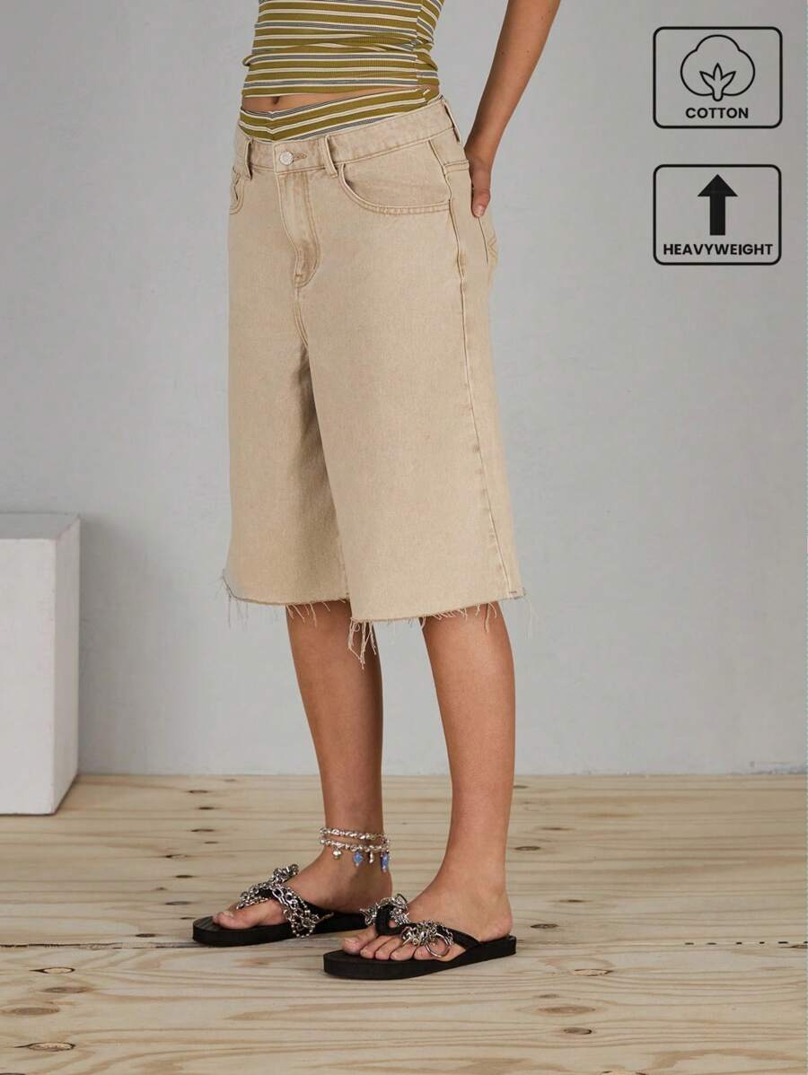 COUREZ Pantalones cortos de mezclilla de talle bajo y largo medio / Atuendos de verano para mujer Pantalones cortos de verano / Casual de calle / Y2K de algodón Vintage