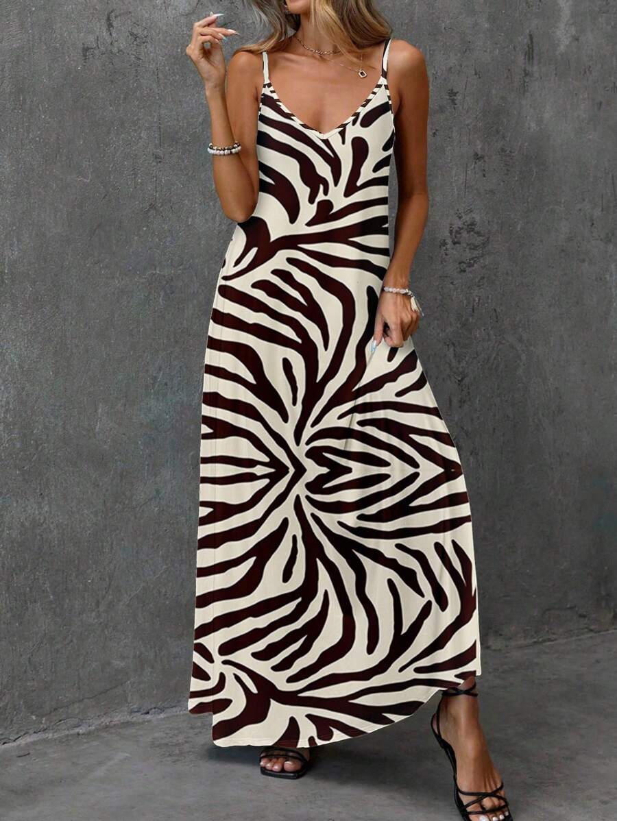 EMERY ROSE Women's Elastic Knit Casual Zebra Print Pattern Sleeveless Holiday Long Dress, Comfortable & Suitable For Summer Suitable For Going Out - Multicolor - View 1