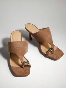 SHUZIA 女士趾环粗带丁字高跟凉鞋