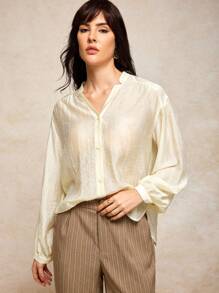 MIRENZI 春夏白色纹理雪纺透明休闲女式衬衫 - 白色 - 查看 2