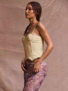 MUSERA Top de corset con encaje tejido y ballenas, elegante y romántico para vacaciones, playa, festivales, salidas y clubes