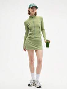 Eassivo Eassivo 女士纯色高腰休闲健身运动裙 - 綠色 - 查看 6