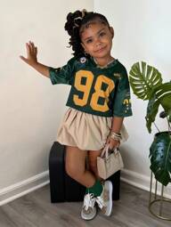 Young Girl Sports Casual Fashion Short Sleeve Top And Straight Leg Shorts Set, Back To School