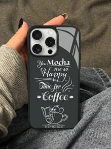 TOM & JERRY X SHEIN Funda de teléfono negra con diseño de letras a la moda
