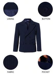 SHEIN 5pcs Young Boys Classic Minimalist Formal Suit Set: Notched Lapel Jacket + Single-Breasted Vest + Matching Pants + Bowknot + Suspenders, Suitable For Birthday Party, Ceremony, Awards, Wedding, Wedding Guest, Pageboy, Ring Bearer - Navy Blue - View 4