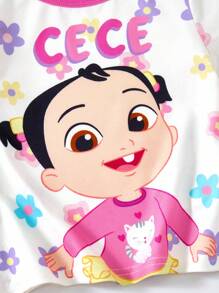 CoComelon X SHEIN Baby Girl Cute Cartoon Figure Graphic White Casual Sweet Cute Short Sleeve T-Shirt - Pink - View 4