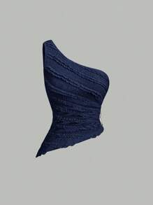 Sweetra 女式春夏新款不对称单肩衬衫，纹理面料适合海滩度假，杏色搭配金属扣装饰