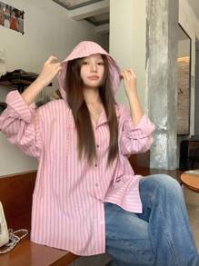 DAZY Women's Sweet & Casual Korean Style Striped Long Sleeve Blouse Fall,Winter - Pink - View 6