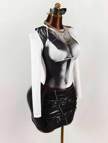 Amplova 3D Body Print Cropped Fall/Winter T-Shirt