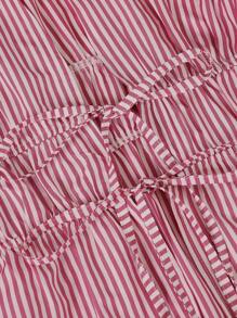 Sweetra Áo sơ mi dài tay kẻ sọc thắt eo thường ngày cỡ lớn cho đi làm hàng ngày - Đỏ - Xem 5