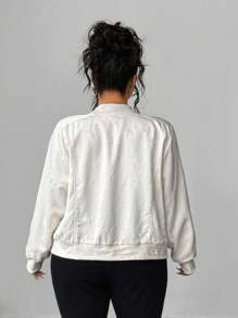 Elenzga 大码中国风纽扣宽松休闲通勤百搭提花夹克大码夹克女装大码女式西装外套中国结夹克 - 杏色 - 查看 2