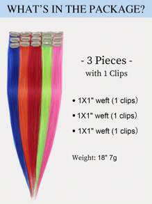 9AM Hair Colored Clip In Hair Extensions 100% Real Human Hair 18 Inch 3 Chiếc Đỏ/Xanh Dương/Xanh Lá/Hồng/Cam Vô Hình Thẳng Highlight Nhiều Màu Sắc Tóc Giả Cầu Vồng Cho Phụ Nữ/Bé Gái - Nhiều màu - Xem 8
