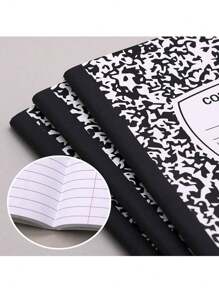 SHEIN 1pc Black Floral Pattern Hard Cover Notebook, Thick Paper, Lined, Suitable For Students And Office Workers Back To School - Black - View 3