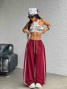 StreetHx Quần ống rộng cạp chun cho nữ, kiểu dáng thoải mái, năng động, thích hợp mặc mùa thu. - Đỏ - Xem 5