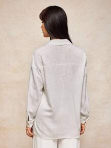 House of One Linen Blend Long Sleeve Loose Shirt Women Summer Casual Old Money Vacation White Shirt Summer Shirts Woman Fall Women Clothes Office Old Money Outfits For Women Fall Outfits Business Professional Women Business Casual Woman