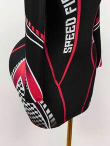 Amplova Đầm ôm sát cổ đứng in chữ khối màu - màu đen - Xem 8