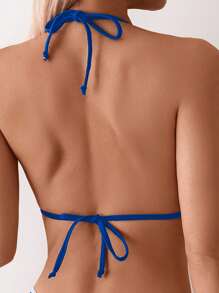 Swim Basics Women Floral Trim Halter Style Bikini Set For Summer Beach Vacation - Teal Blue - View 5