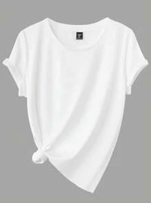Calvaya Plus Size Solid Color Round Neck Short Sleeve Simple Casual Top - Multicolor - View 4