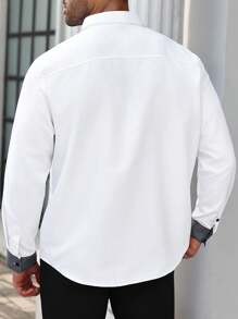 Manfinity Mode Men Plus Size Plaid Contrast Sleeve Trim Single Breasted Casual Shirt, Fall - White - View 5