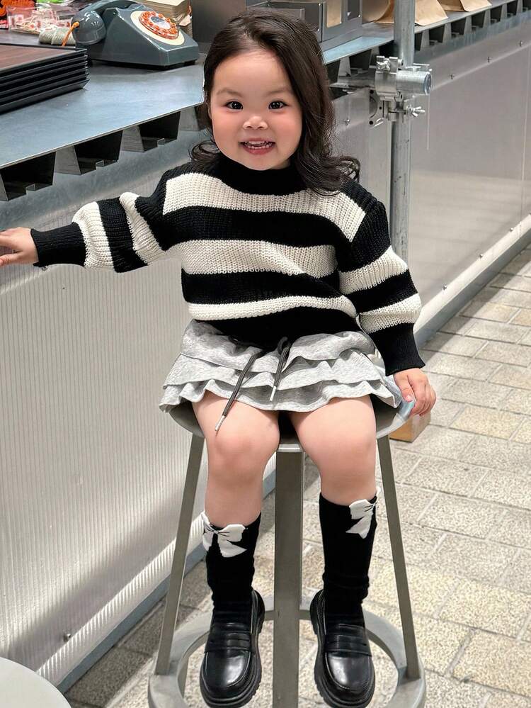 Baby GirlStriped Color Block Long Sleeve Knit Sweater, Autumn/Winter Toddler Girls Clothes