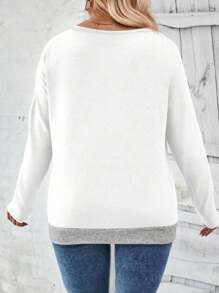 EMERY ROSE 大码女式休闲纽扣装饰撞色边长袖T恤 - 彩色 - 查看 2