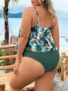 Swim Lushoire Set di tankini da donna taglie forti con stampa di piante tropicali