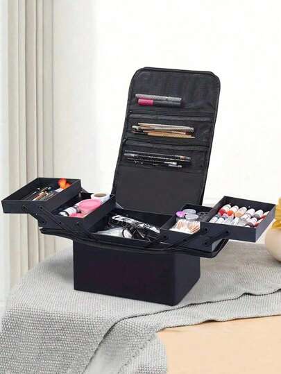 SHEIN 1pc Makeup Case Organizer, Large Capacity Multi-Functional Waterproof Cosmetic Bag, Travel Makeup Pouch For Women Summer Travel, Vacation Home Bathroom Decor Holiday Makeup Organizer Bathroom Accessories