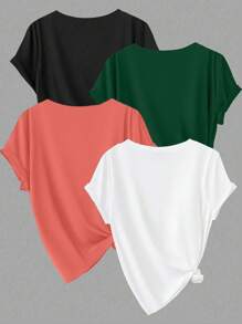 Calvaya Plus Size Solid Color Crew Neck Short Sleeve Casual T-Shirt - Multicolor - View 2