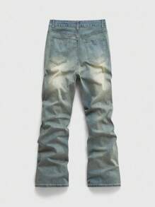 ROMWE MEN Street Life 男士时尚水钻装饰口袋休闲牛仔裤 - 淺色水洗藍 - 查看 2