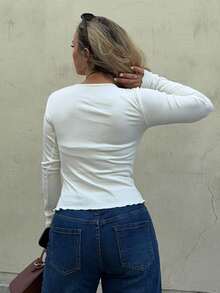 Jeta Ari Half Button Ribbed Knit Tee - Beige - View 2