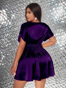 Viva Relle Plus Size Sexy Solid Color Short Party Dress, Romantic - Purple - View 2
