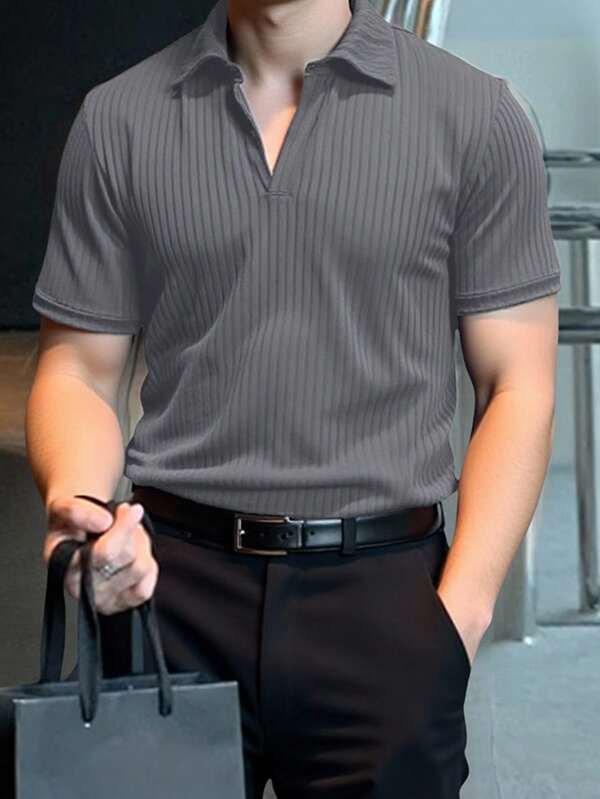 Manfinity Homme Men Solid Rib-Knit Polo Shirt