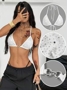 Coolane Women's Summer Y2K Music Festival Sparkly Tank Tops - White - View 1