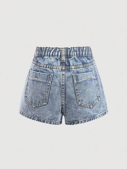 SHEIN Spódniczka jeansowa w stylu boho, asymetryczna, z guzikami, w kolorze niebieskim, na lato dla nastolatek, ubrania na wakacje i na co dzień, ubrania na powrót do szkoły, spódniczka jeansowa dla nastolatek, szorty jeansowe dla nastolatek, spódniczka jeansowa w stylu boho dla nastolatek