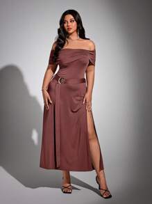 Viva Relle Plus Size Sexy Off-The-Shoulder Dress - Chocolate Brown - View 2