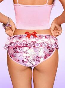 Notgurli Rosa Schmetterling Kontrastfarben Mehrschichtige Rüschen Satin Spitzenbesatz Kawaii Süße Lolita Stil Shorts, können als Oberbekleidung oder Bloomers getragen werden - Verschiedenfarbig - Übersicht 1
