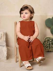 Travachic KIDS Babygirl Summer Cute Wave Sleeveless Top And Pants Set Baby Girl Outfits Brown Summer Toddler Jumpsuit Romper Baby Brown Jumpsuit Jumpsuit For Baby Girl Toddler Brown Outfit - Rust Brown - View 4