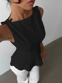 Aloruh Women's Elegant Sleeveless Casual Shirt - Black - View 4