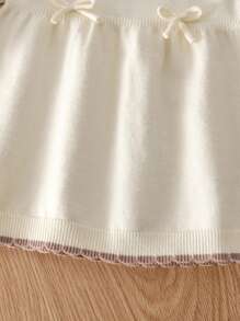 Baby Girls' Casual Summer Colorblock Bow Decor Cute Sweater Dress - Apricot - View 6