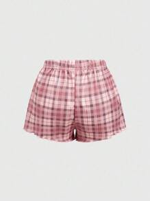 ROMWE Summer Casual All-Match Comfortable Ribbed Stripe Sleeveless Top And Shorts Women Pajama Set - Dusty Pink - View 4