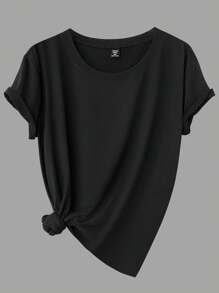 Calvaya Plus Size Solid Color Crew Neck Short Sleeve Casual T-Shirt - Multicolor - View 3