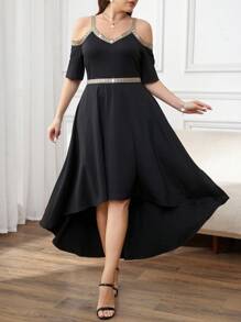 Ellevyn Robe d'été élégante minimaliste à épaules dénudées avec ruban en grande taille