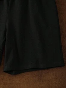 HARRY POTTER X SHEIN Tween Boy Four Houses 金色图案黑色休闲运动百搭短袖 T 恤和宽松短裤套装 - 黑色 - 查看 10